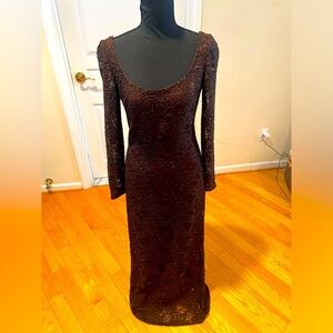 Sale 🔥🔥🔥Niteline stunning vintage brown with gold sequins maxi dress size 8